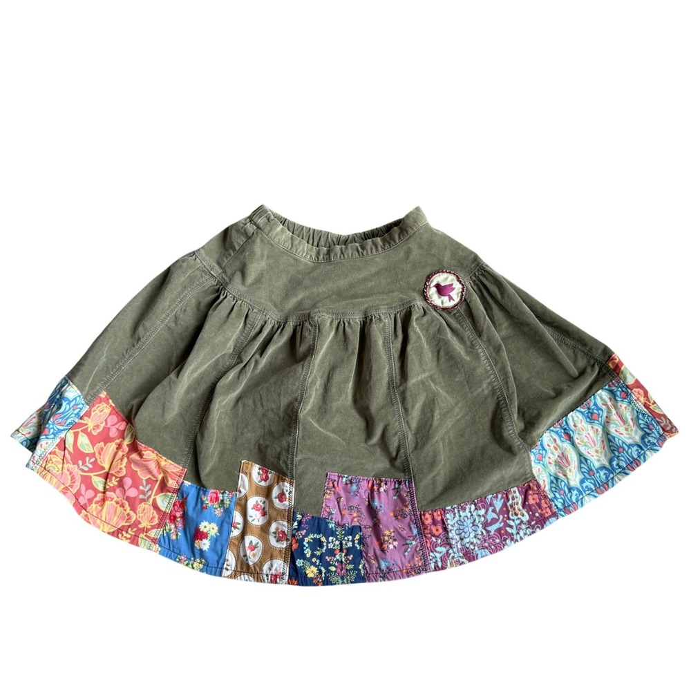 Matilda Jane Meridian Olive Green Patchwork Boho Corduroy Skirt Kids Size‎ M